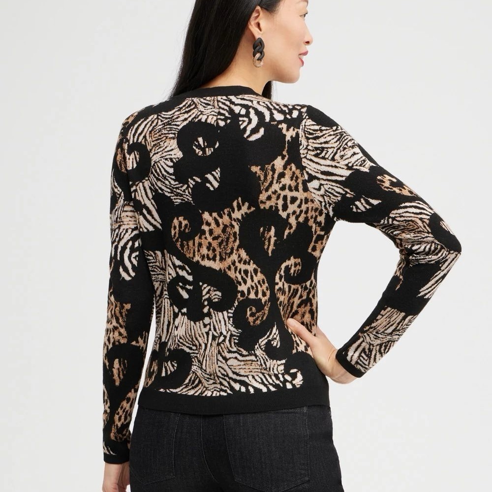 Chico's Jacquard Animal Print Cardigan Sweater S - Picture 11 of 12
